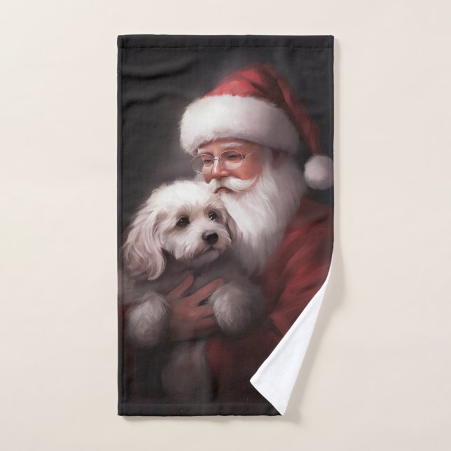 Poodle With Santa Claus Festive Christmas  Bath Towel Set (Hand Towel)
