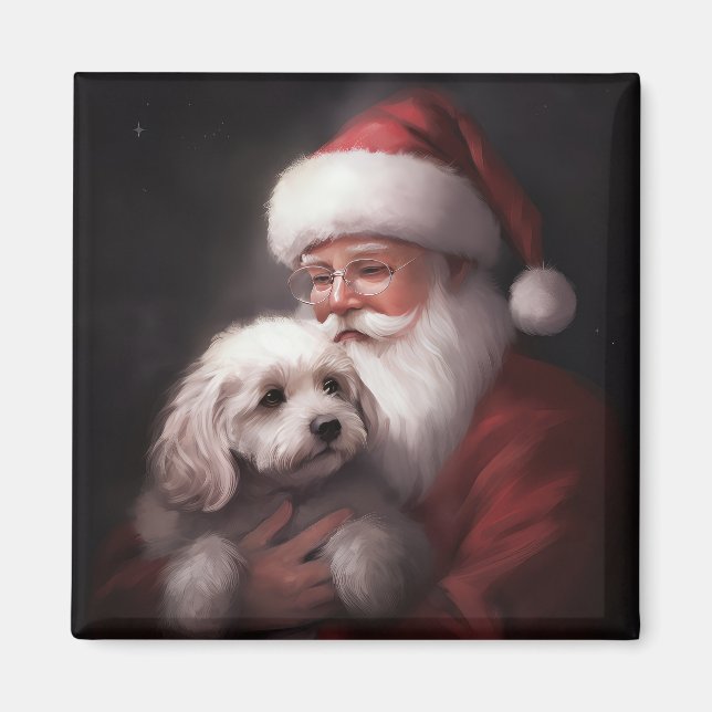 Poodle With Santa Claus Festive Christmas  Magnet (Front)