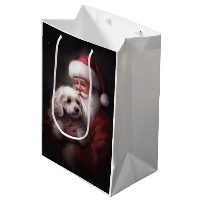 Poodle With Santa Claus Festive Christmas  Medium Gift Bag (Front Angled)
