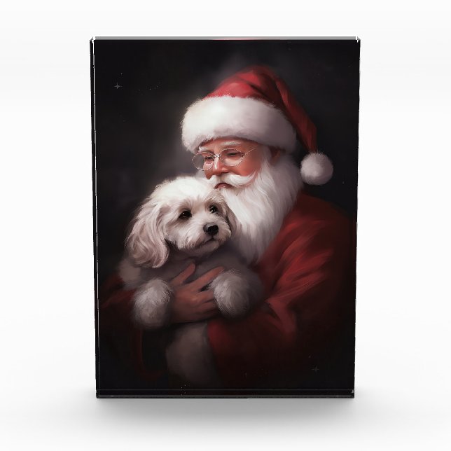 Poodle With Santa Claus Festive Christmas  Photo Block (Front)