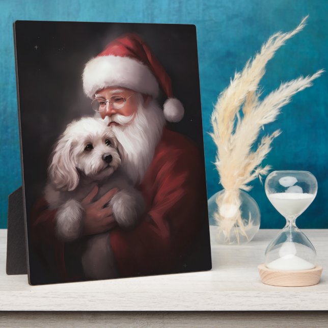 Poodle With Santa Claus Festive Christmas  Plaque (Side)
