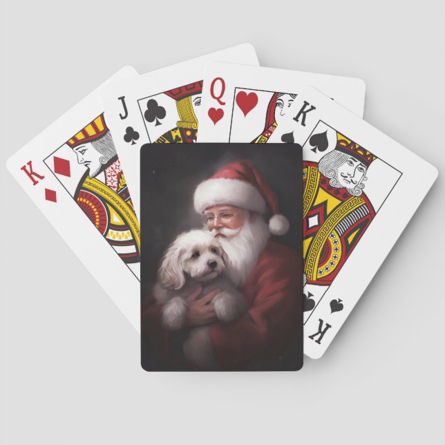 Poodle With Santa Claus Festive Christmas  Playing Cards (Back)