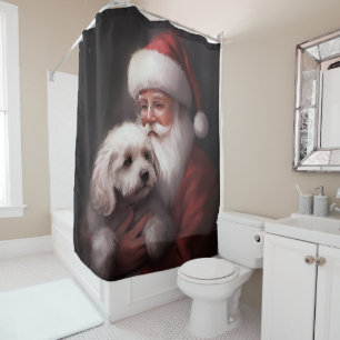 Poodle With Santa Claus Festive Christmas Shower Curtain
