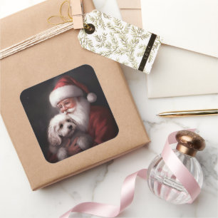 Poodle With Santa Claus Festive Christmas  Square Sticker