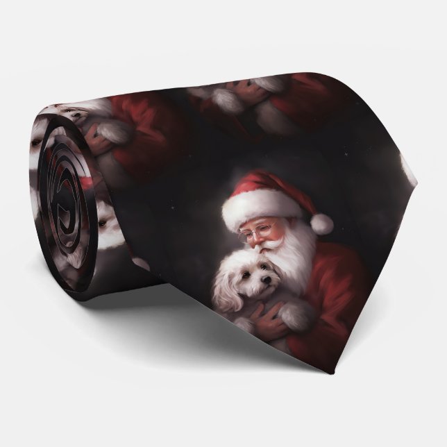 Poodle With Santa Claus Festive Christmas  Tie (Rolled)