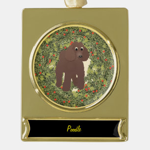 Poodle Wreath Gold Plated Banner Ornament