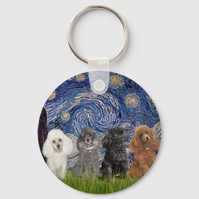 Poodles (four) - Starry Night Key Ring (Front)