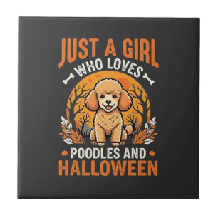 Poodles Halloween Girl Dog Lover Design_1 Ceramic Tile