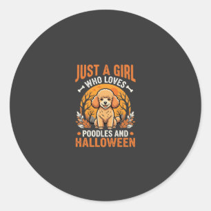 Poodles Halloween Girl Dog Lover Design_1 Classic Round Sticker