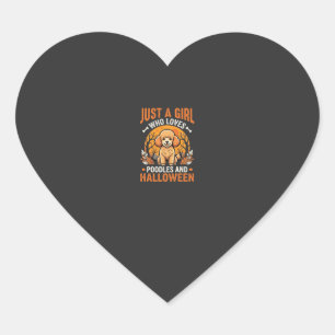 Poodles Halloween Girl Dog Lover Design_1 Heart Sticker