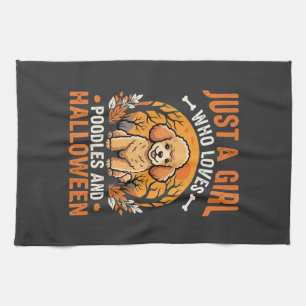 Poodles Halloween Girl Dog Lover Design_1 Tea Towel