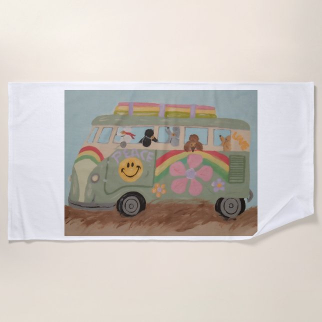 Poodles in Hippy Van Beach Towel (Front)