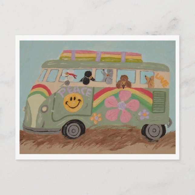 Poodles in Hippy Van Postcard (Front)