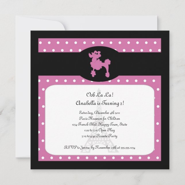Poodles in Paris Square Hot Pink Invitation (Front)