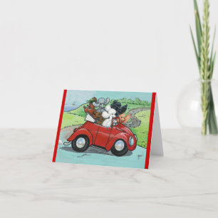 Poodles in Vintage Red Convertible Card