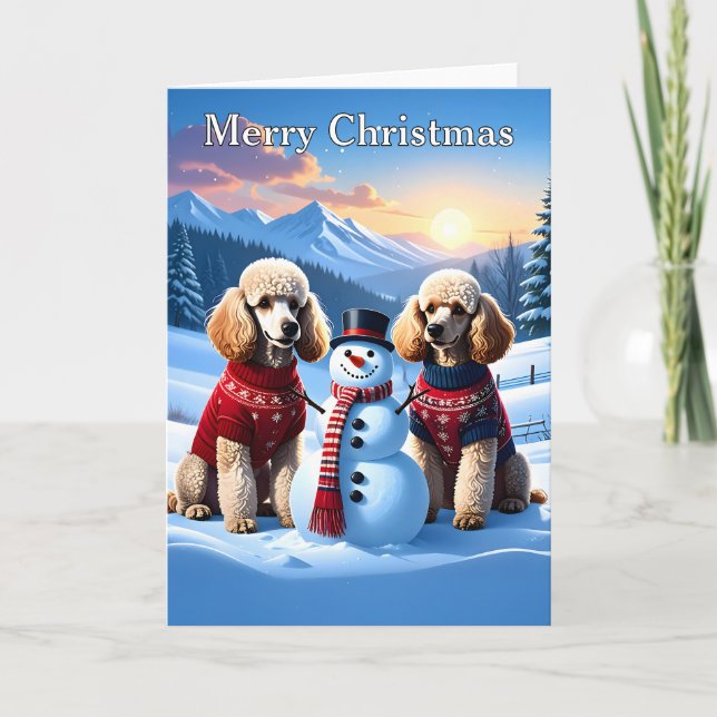 Poodles & Snowman Christmas Card (Front)