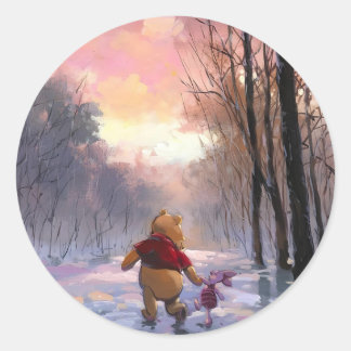 Pooh and piglet winter classic round sticker