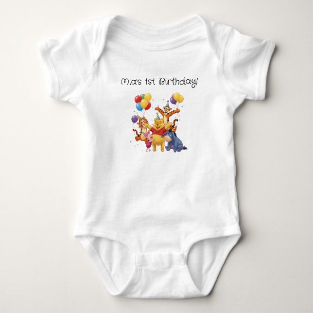 Pooh bear and the gang birthday baby bodysuit (Front)