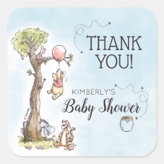 Pooh & Friends Watercolor | Baby Shower Thank You Square Sticker