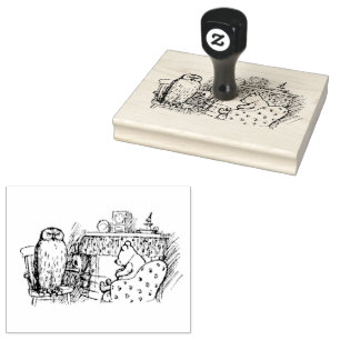 Pooh Visiting Owl at his House Rubber Stamp