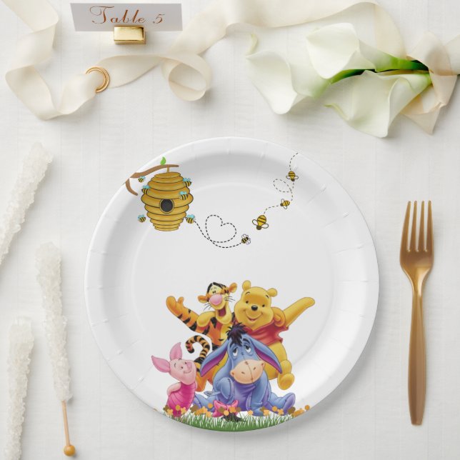 Pooh Watercolor Welcome Baby Shower Paper Plate (Wedding)