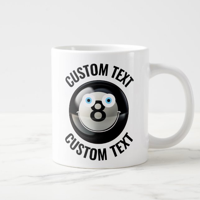 Pool 8 Ball Custom Happy Face & Personalised Text Large Coffee Mug (Right)