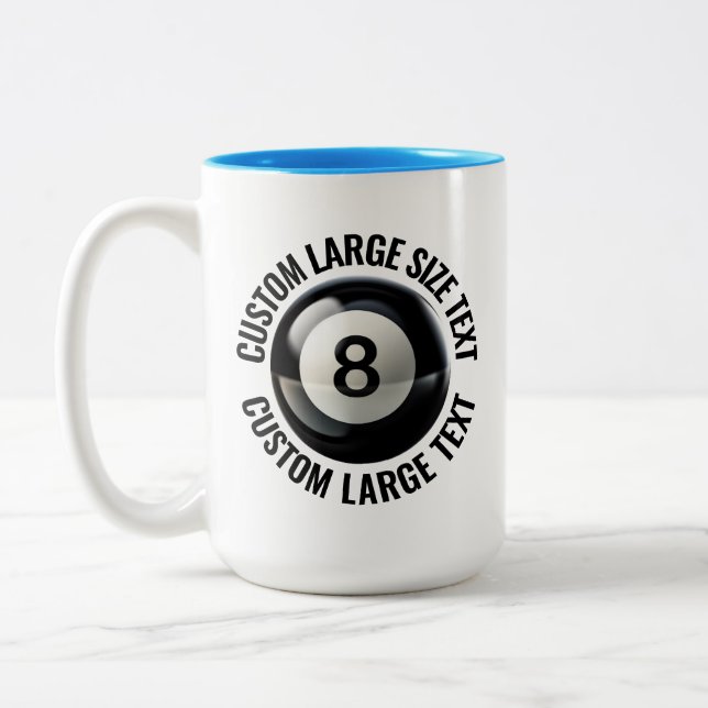 Pool 8 Ball & Large Text LIGHT BLUE 15oz Custom Two-Tone Coffee Mug (Left)