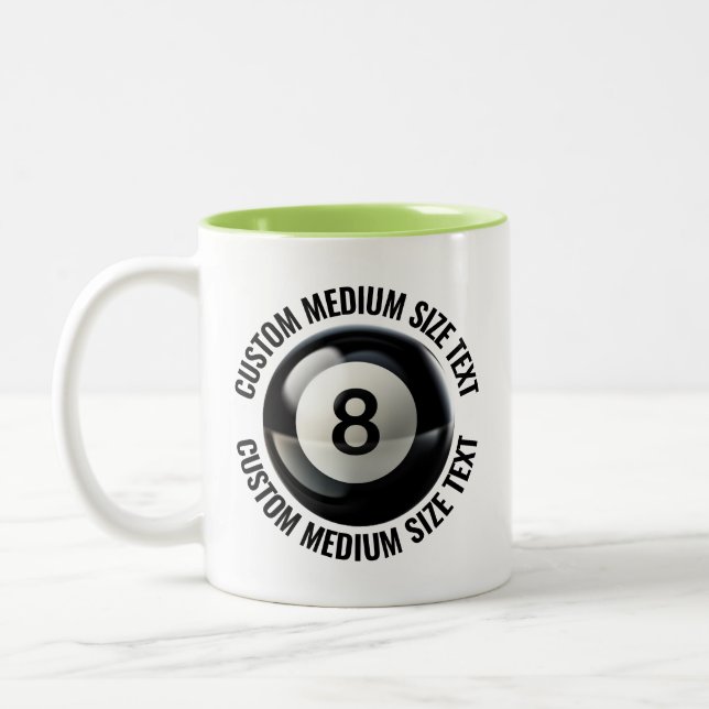 Pool 8 Ball & Medium Text LIME GREEN 11oz Custom Two-Tone Coffee Mug (Left)