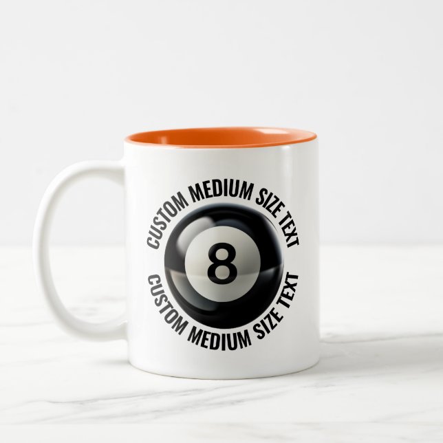 Pool 8 Ball & Medium Text ORANGE 11oz Custom Two-Tone Coffee Mug (Left)