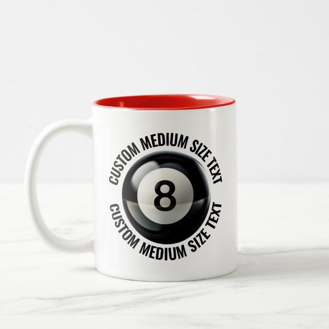 Pool 8 Ball & Medium Text RED 11oz Custom Two-Tone Coffee Mug (Left)