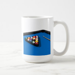 Pool Balls on Blue Felt Billiards Table: Coffee Mug