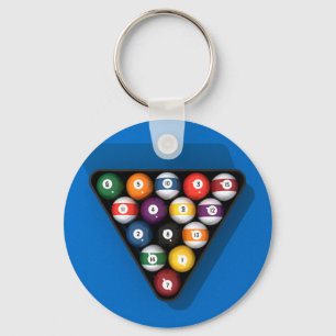 Pool Balls on Blue Felt Billiards Table: Key Ring
