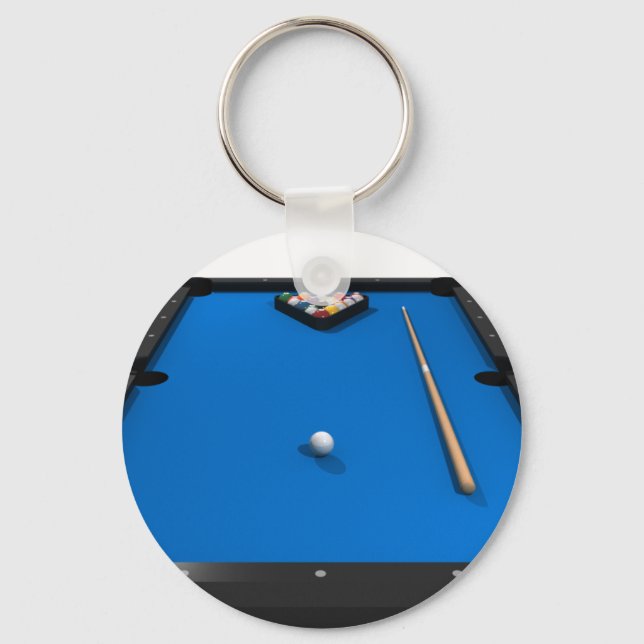 Pool Balls on Blue Felt Billiards Table: Key Ring (Front)