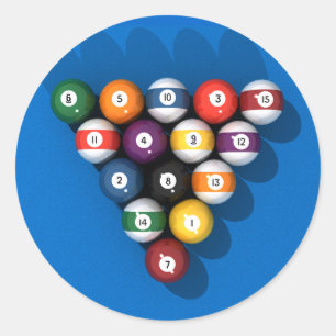 Pool Balls on Blue Felt: Classic Round Sticker