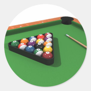 Pool Balls on Green Felt Billiards Table Classic Round Sticker