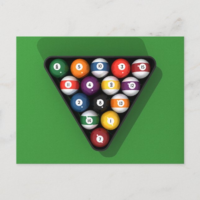 Pool Balls on Green Felt Billiards Table: Postcard (Front)