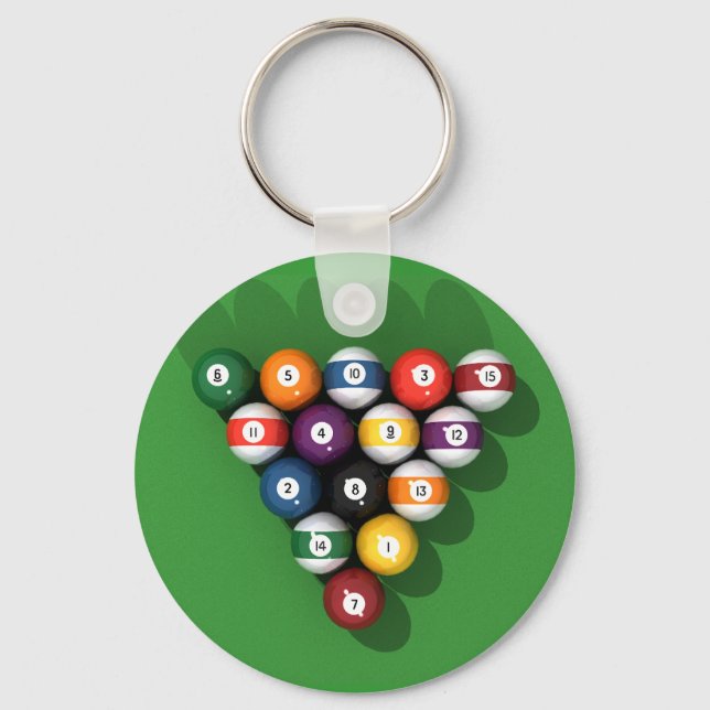 Pool Balls on Green Felt: Key Ring (Front)