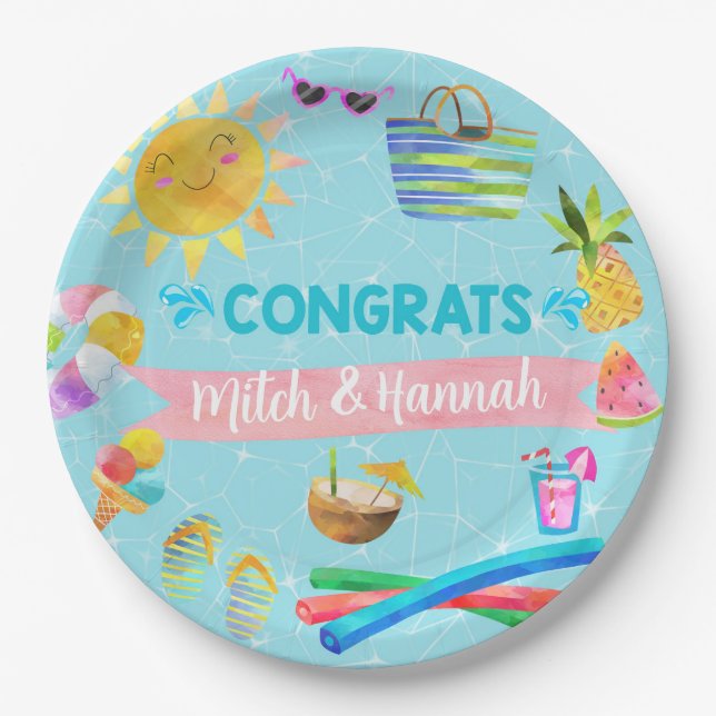 Pool bash girl baby shower paper plates. plate (Front)