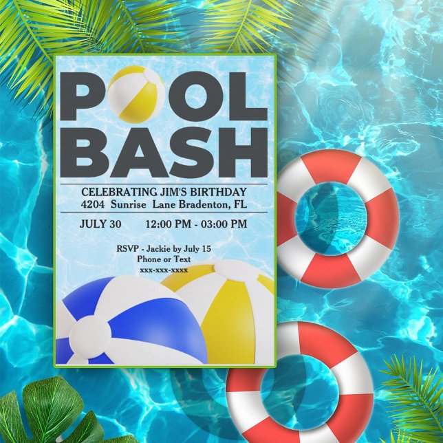 Pool Bash Two Large Beach Balls Birthday Invitation (Creator Uploaded)
