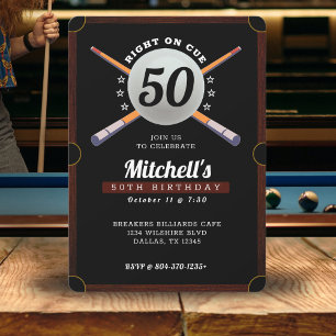 Pool Billiards 50th Birthday Party Black Invitation