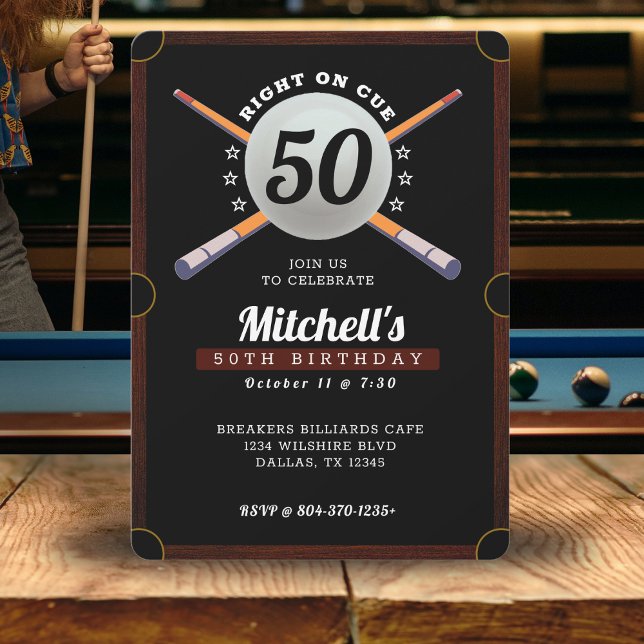 Pool Billiards 50th Birthday Party Black Invitation (Pool Billiards 50th Birthday Party Black Invitation
)