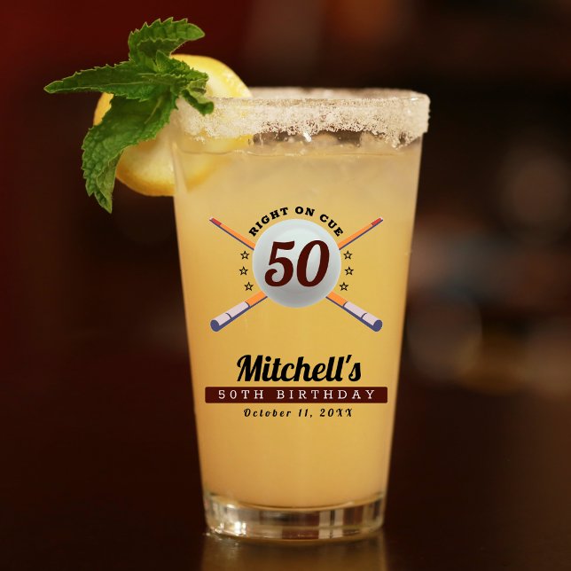 Pool Billiards 50th Birthday Party Glass (Creator Uploaded)