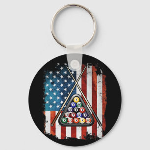 Pool Billiards American Flag Key Ring