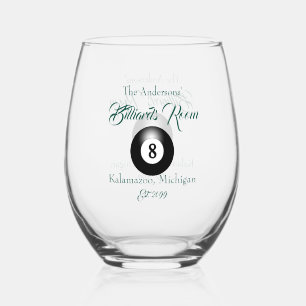 Pool Billiards Room 8 Ball Cocktail  Stemless Wine Glass