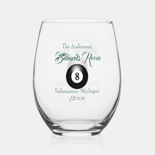Pool Billiards Room 8 Ball Cocktail  Stemless Wine Glass (Front)