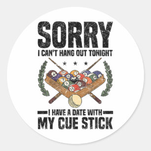 Pool Billiards Snooker Cue Player 6 Classic Round Sticker