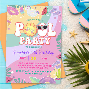  Pool Birthday Fun Summer Party Invitation