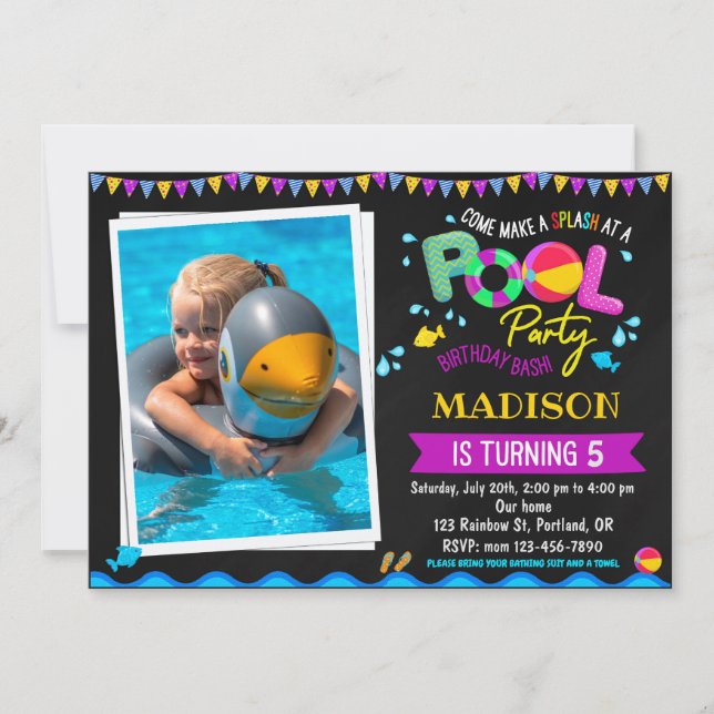Pool birthday invitation Pool party invitation (Front)