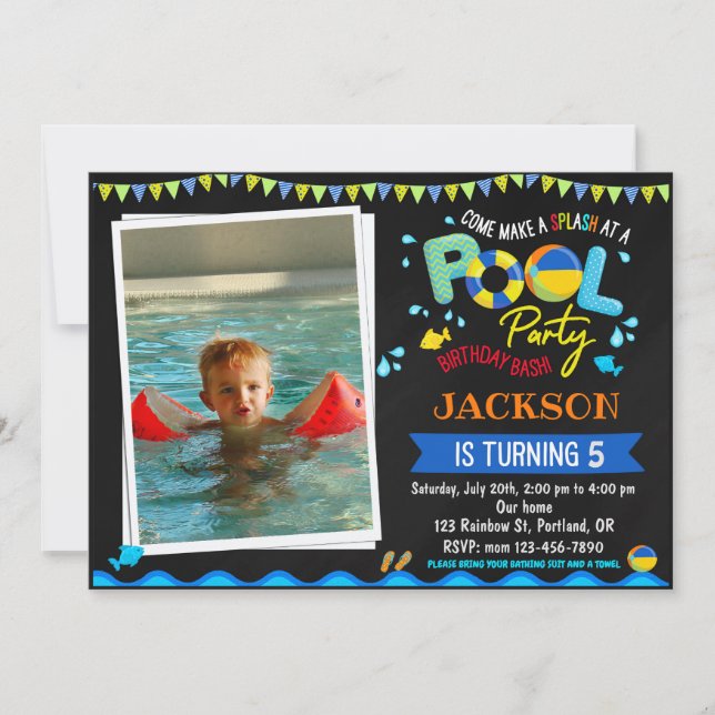 Pool birthday invitation Pool party splash invite (Front)