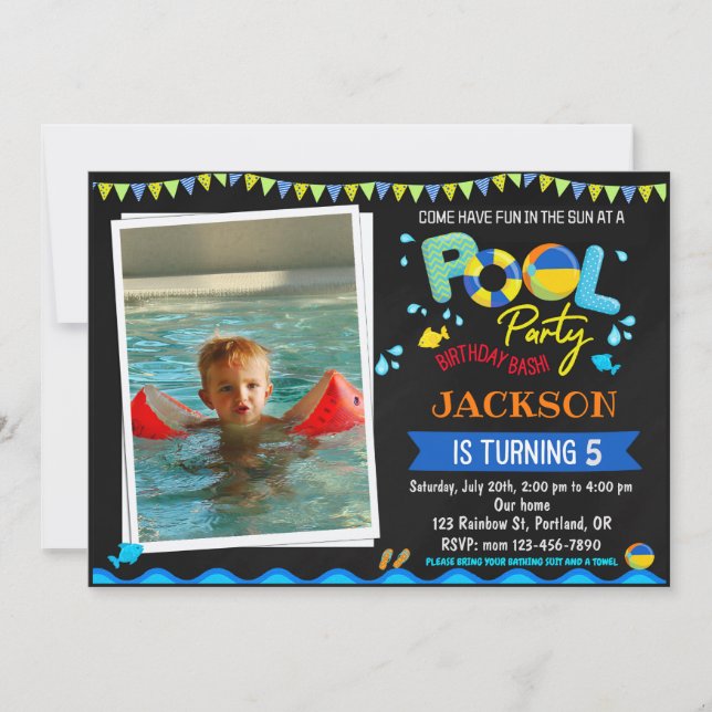 Pool birthday invitation Pool party splash invite (Front)